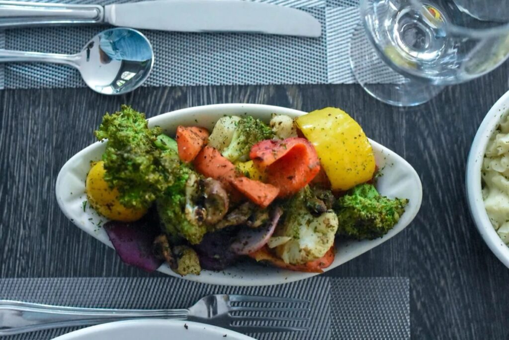 A dish of roasted mixed vegetables